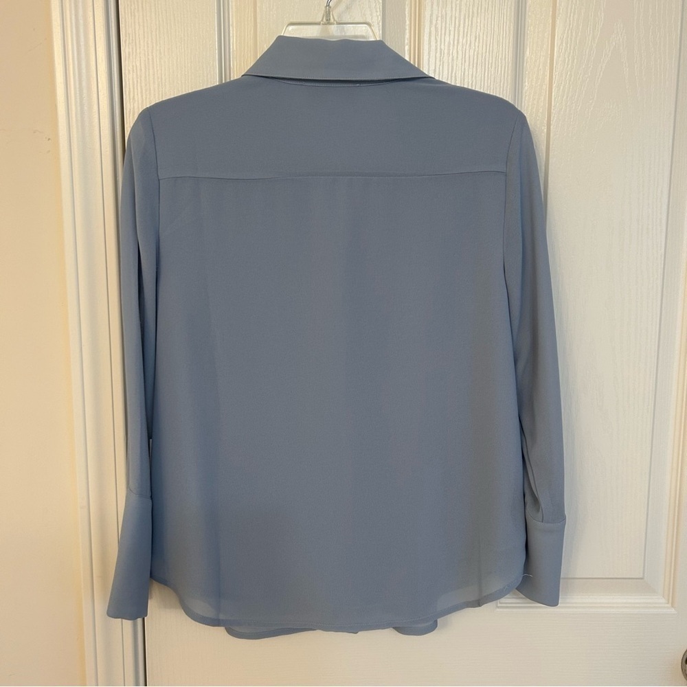 CeCe Women's Scalloped-Trim Collared Long-Sleeve Blouse in Slate Blue Size S - Picture 9 of 9